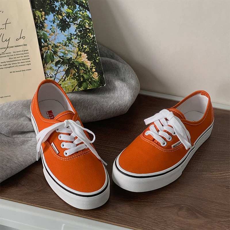 橘色系带帆布鞋新款学生板鞋