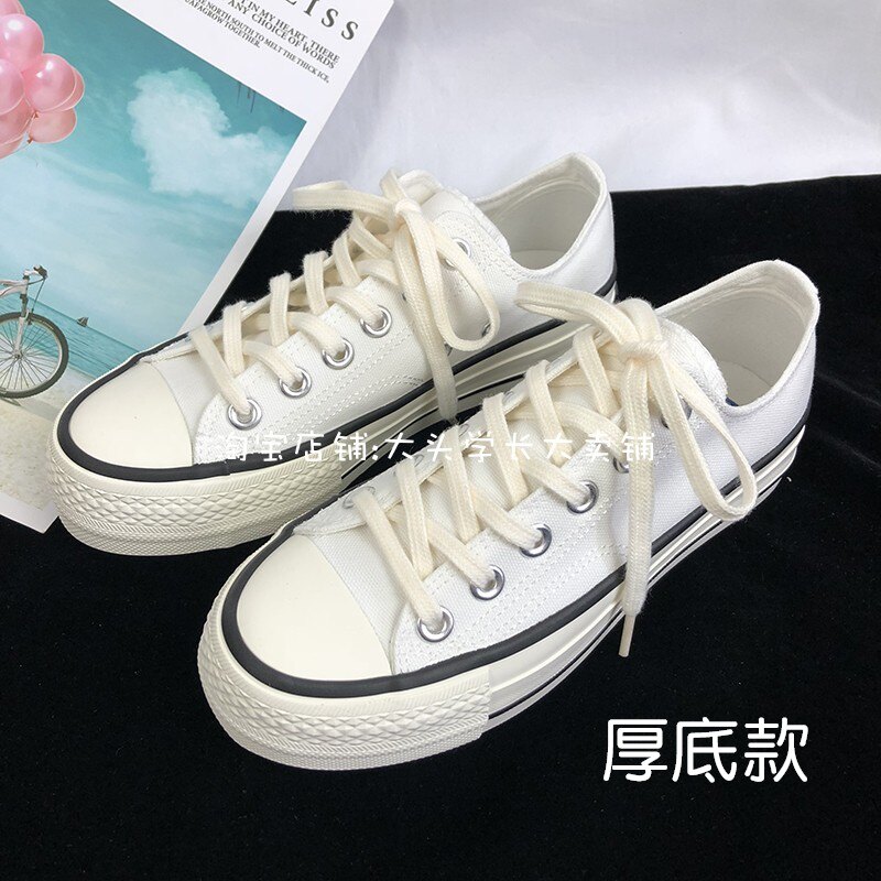 白黑厚底低帮帆布鞋韩版增高板鞋图片