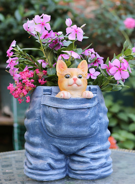 园艺树脂小猫多肉植物花盆摆件