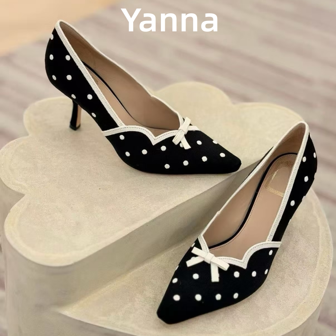 Yanna雅娜、蝴蝶结高跟鞋女26FW秋季新品法式尖头细跟气质单鞋