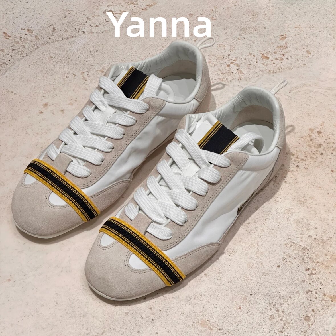 Yanna雅娜 渠道货 复古拼色德训鞋女26WF轻便软底休闲运动阿甘鞋