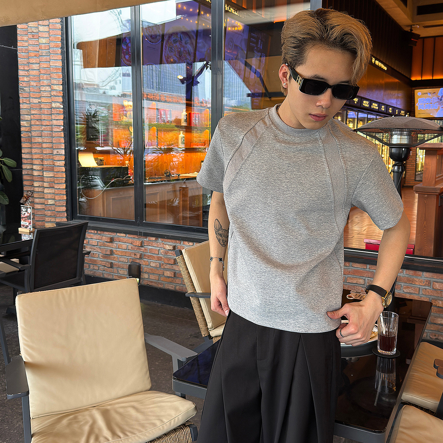 EME美式高街280g液氨棉cleanfit短袖T恤男女宽松短款boxy正肩上衣