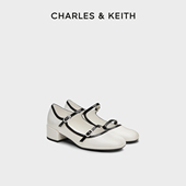 CHARLES&KEITH秋冬女鞋 1圆头粗跟跟拼色玛丽珍单鞋 CK1 60361524