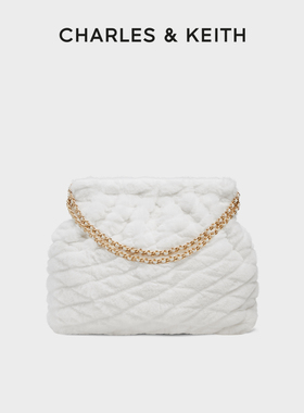 CHARLES&KEITH秋冬女包CK2-40671449-1柔软毛绒菱格链条流浪包女