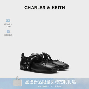 CHARLES&KEITH25秋季 新款 CK1 70381146圆头平底铆钉芭蕾玛丽珍鞋