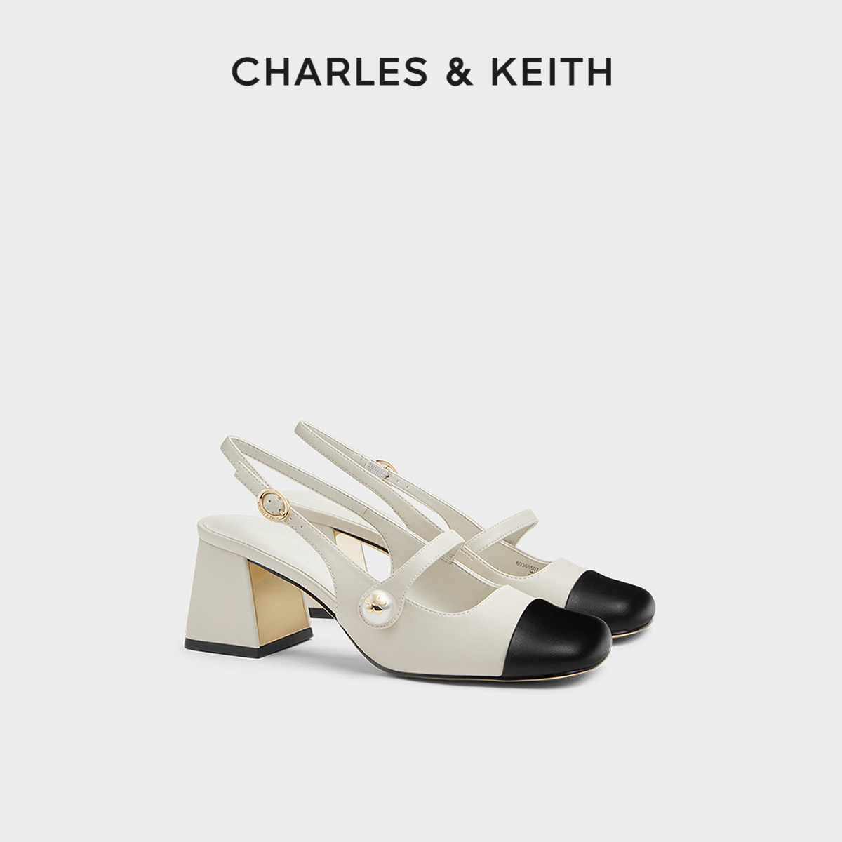 CHARLES&KEITH24春新款CK1-60361507法式拼色方头粗跟玛丽珍鞋