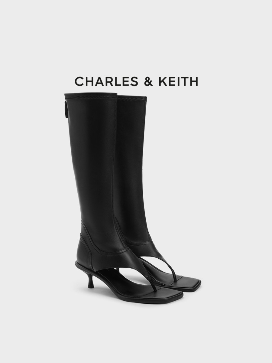 CHARLES&KEITH 가을 여성 부츠 CK1-90900127 플립업 오픈토 지퍼 여성용 하이힐 부츠
