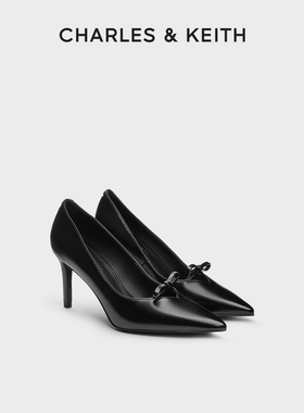 CHARLES&KEITH秋冬女鞋CK1-60361535亮面尖头蝴蝶结高跟鞋单鞋