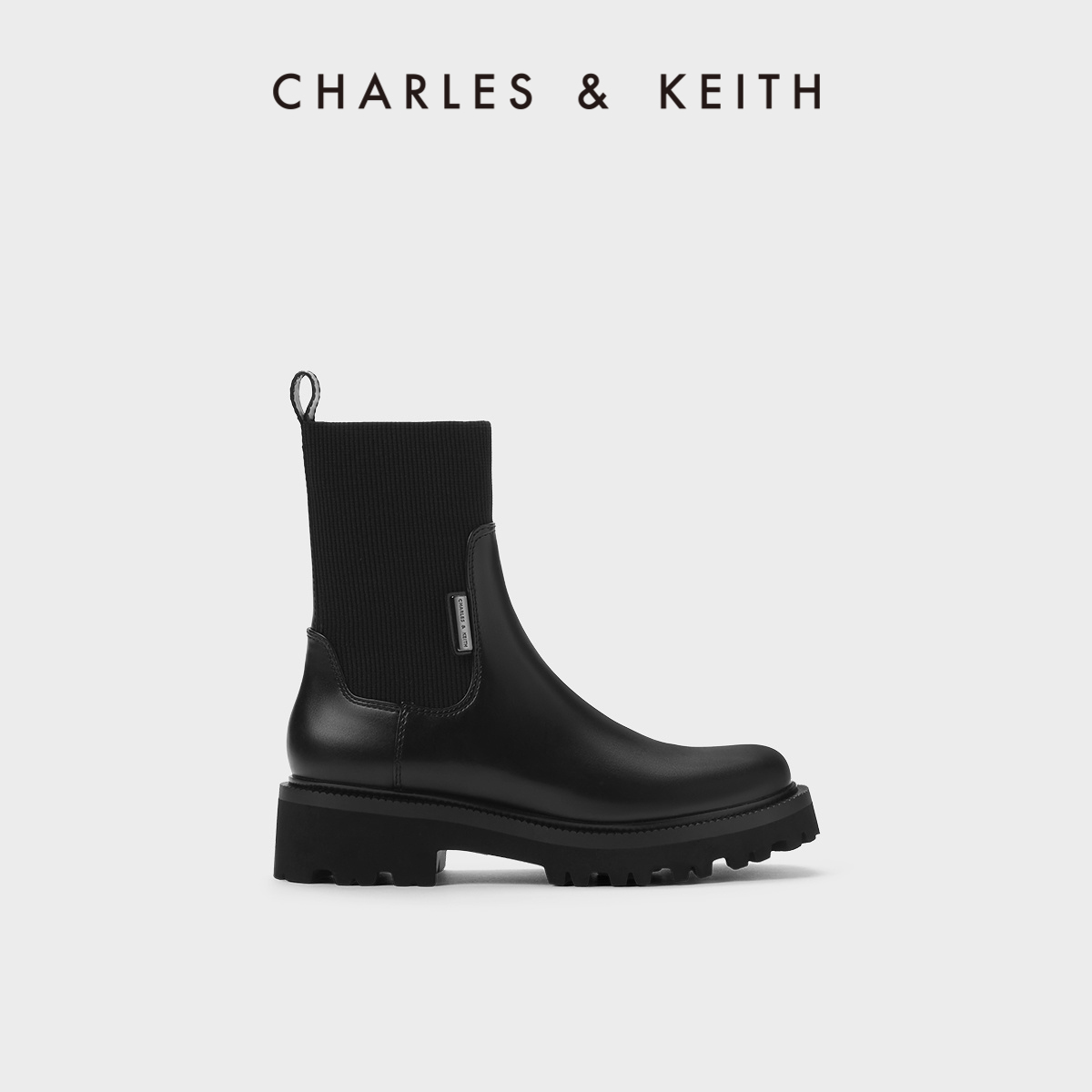 CHARLES&KEITH23冬季新款CK1-90920133厚底方头切尔西靴短靴女靴