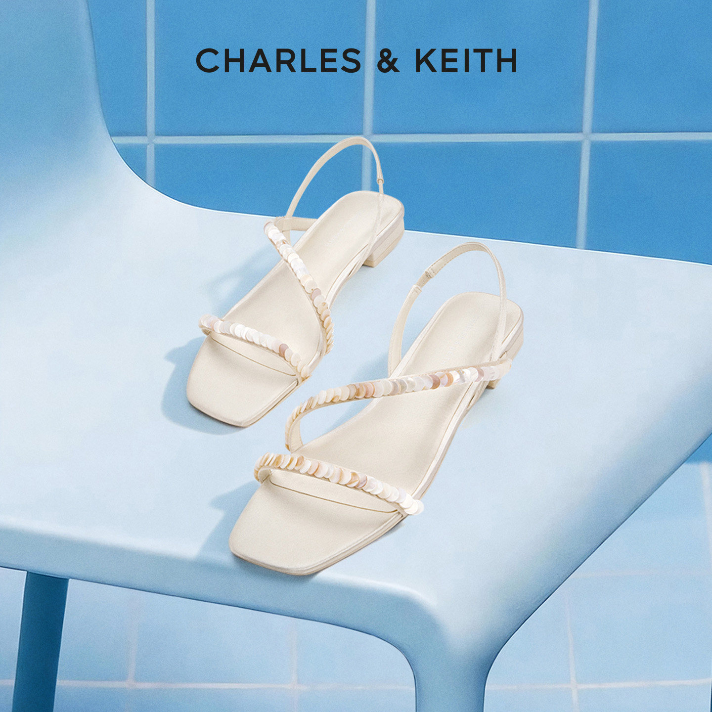 CHARLES&KEITH26夏季新款CK1-70580295简约细带亮片平底露趾凉鞋