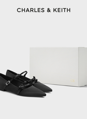 CHARLES&KEITH秋冬女鞋SL1-71900010平底缎面蝴蝶结玛丽珍单鞋