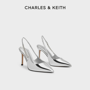 CHARLES&KEITH春夏女鞋 CK1 60280377链条尖头高跟凉鞋 520礼物