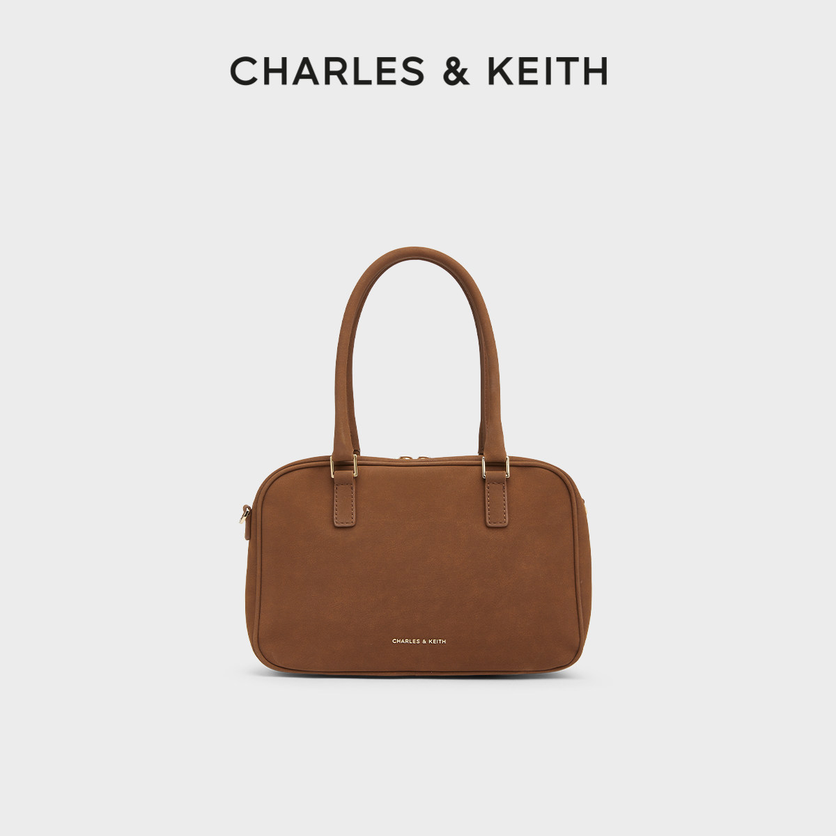 CHARLES&KEITH秋季女包CK2-30271398宽肩带手提波士顿包斜挎包