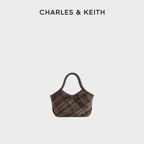 CHARLES&KEITH复古格纹菜篮子包