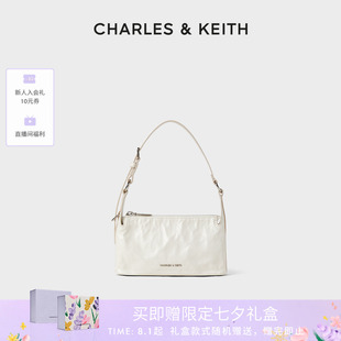 女包CK2 CHARLES&KEITH秋季 80160183褶皺油蠟皮斜挎小方包腋下包