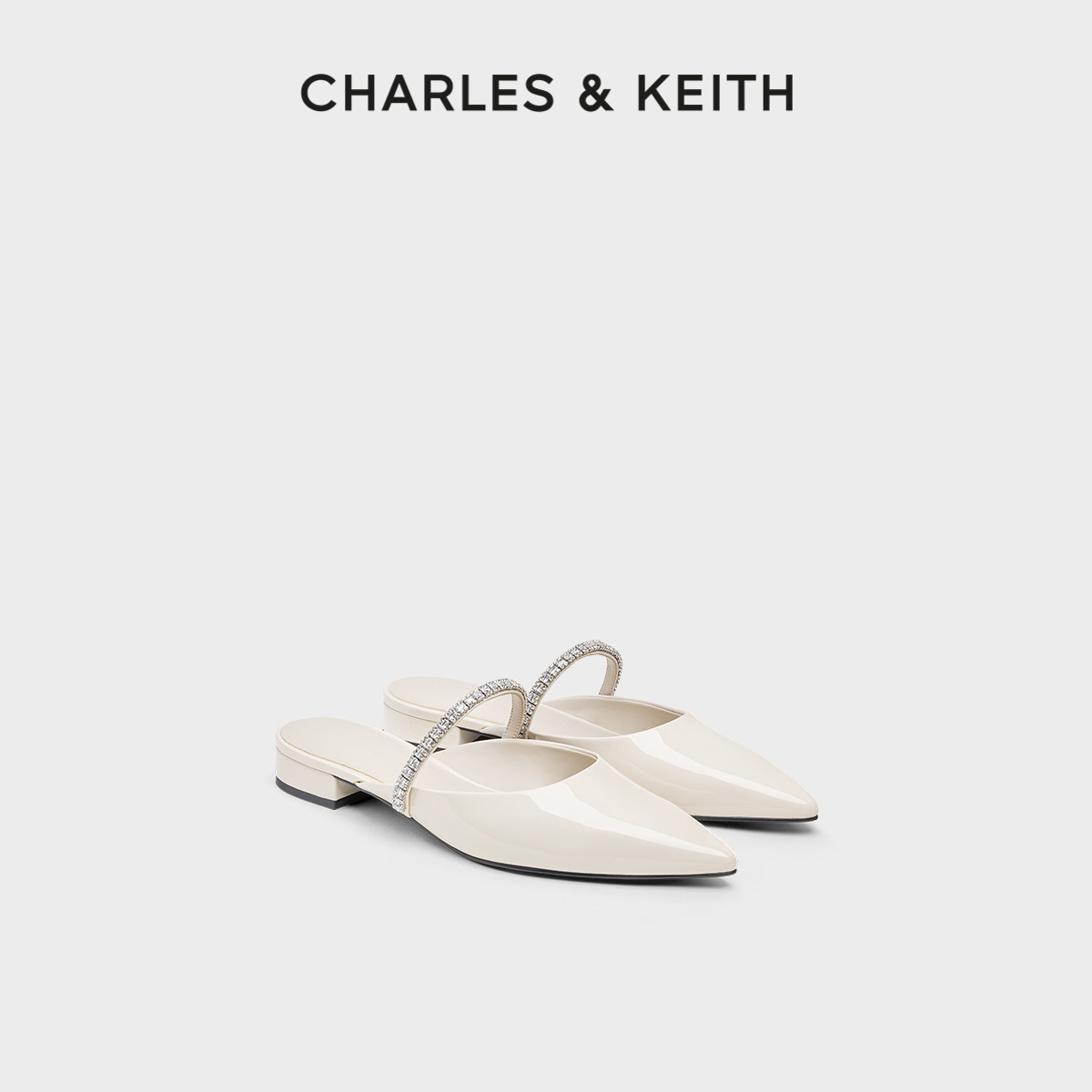 CHARLES&KEITH26春新款CK1-70360152亮钻一字带尖头穆勒鞋凉拖鞋