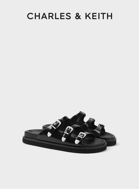 CHARLES&KEITH春季女鞋CK1-70580226时尚外穿皮带扣厚底凉拖鞋女