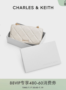 CHARLES&KEITH夏季女包CK6-10680924油画菱格链条钱包小方包女包
