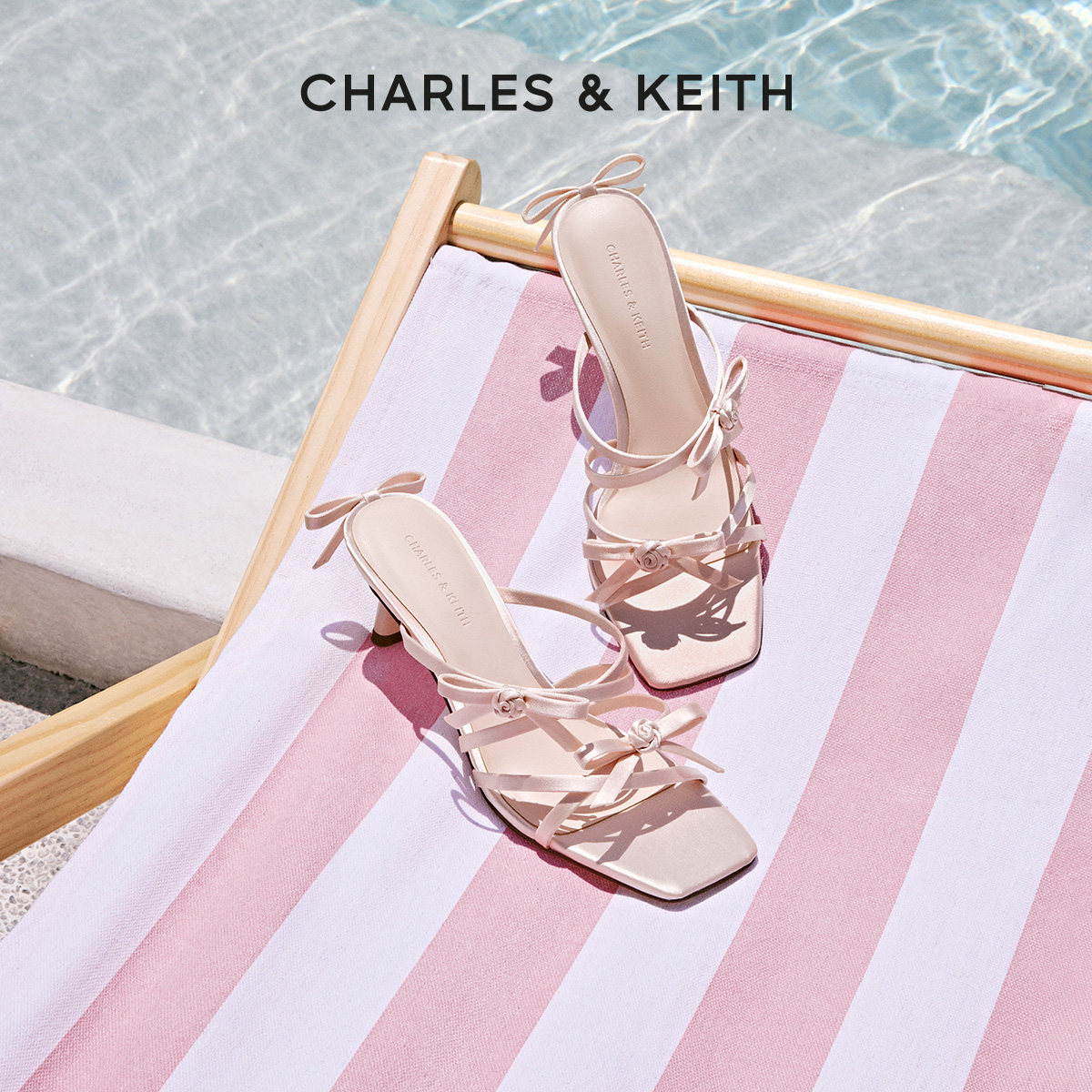 CHARLES&KEITH26春新款CK1-60920425蝴蝶结细带高跟鞋露趾凉鞋