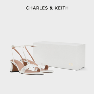 新款 SL1 60280460法式 女 CHARLES&KEITH24夏季 缎面一字带凉鞋 婚鞋