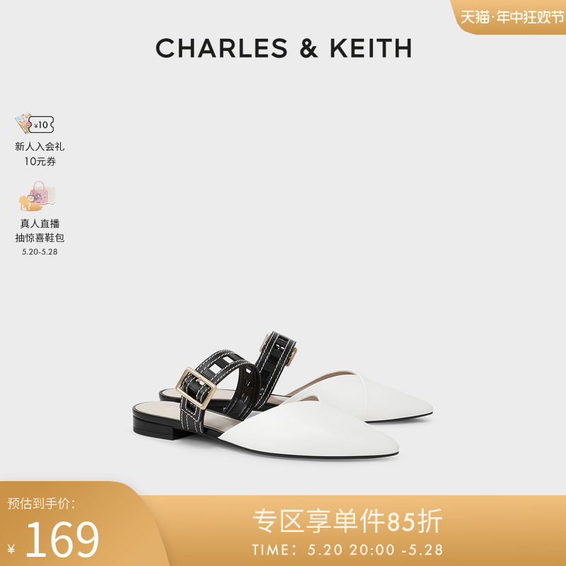 CHARLES&KEITH夏女鞋CK1-70920094镂空绊带尖头低跟穆勒拖鞋外穿