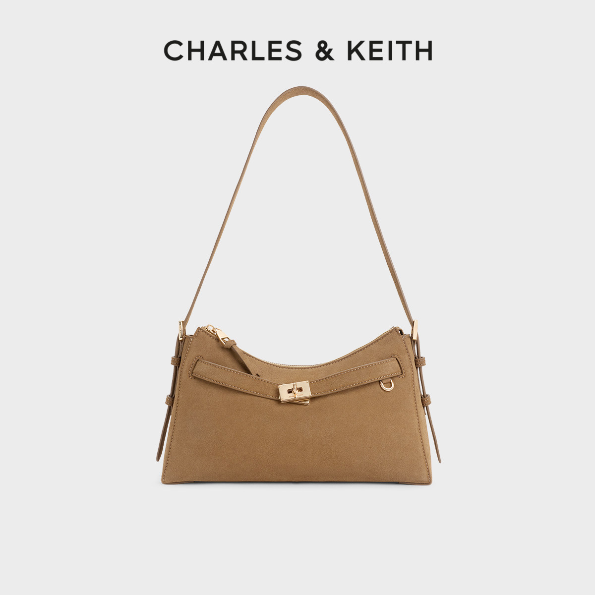 CHARLES&KEITH26冬新款CK2-20782945-1绒面腰带扣大容量腋下包