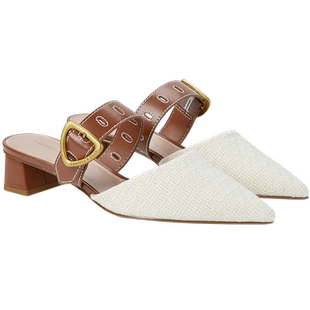 CHARLES&KEITH夏季女鞋CK1-60580278一字带尖头粗跟穆勒拖鞋外穿