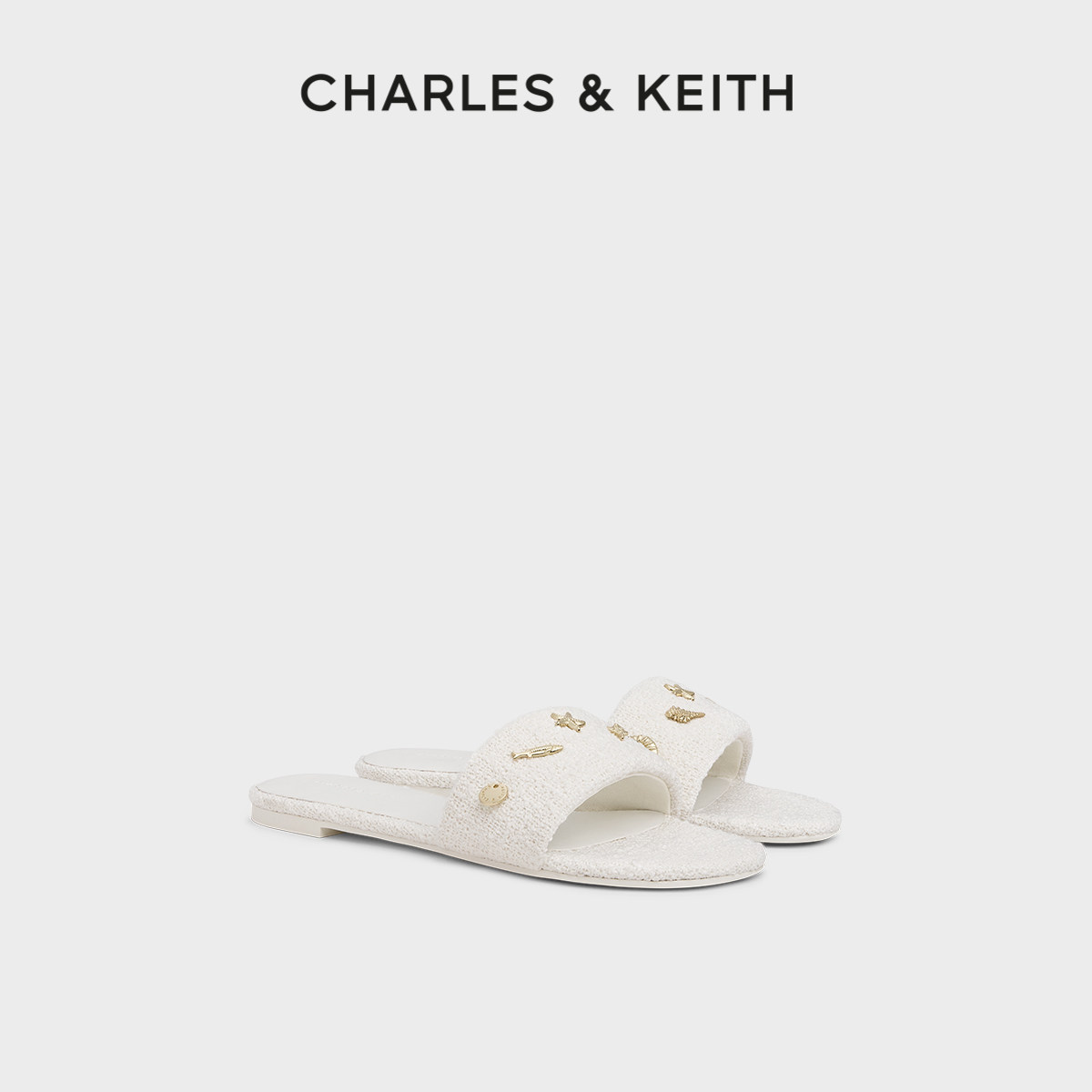 CHARLES&KEITH26夏季新款CK1-70381215航海系列粗花呢平底凉拖鞋
