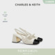 拼色方头粗跟玛丽珍鞋 CHARLES&KEITH春季 60361507法式 CK1 女 女鞋