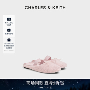 拖鞋 CHARLES&KEITH25秋新款 1平底蝴蝶结毛绒穆勒鞋 70381145 CK1