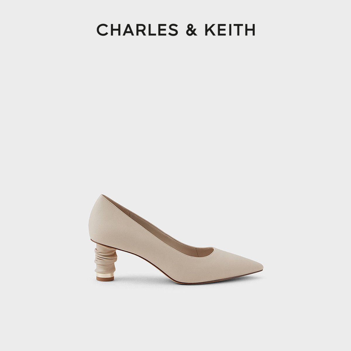 CHARLES&KEITH褶皱高跟单鞋