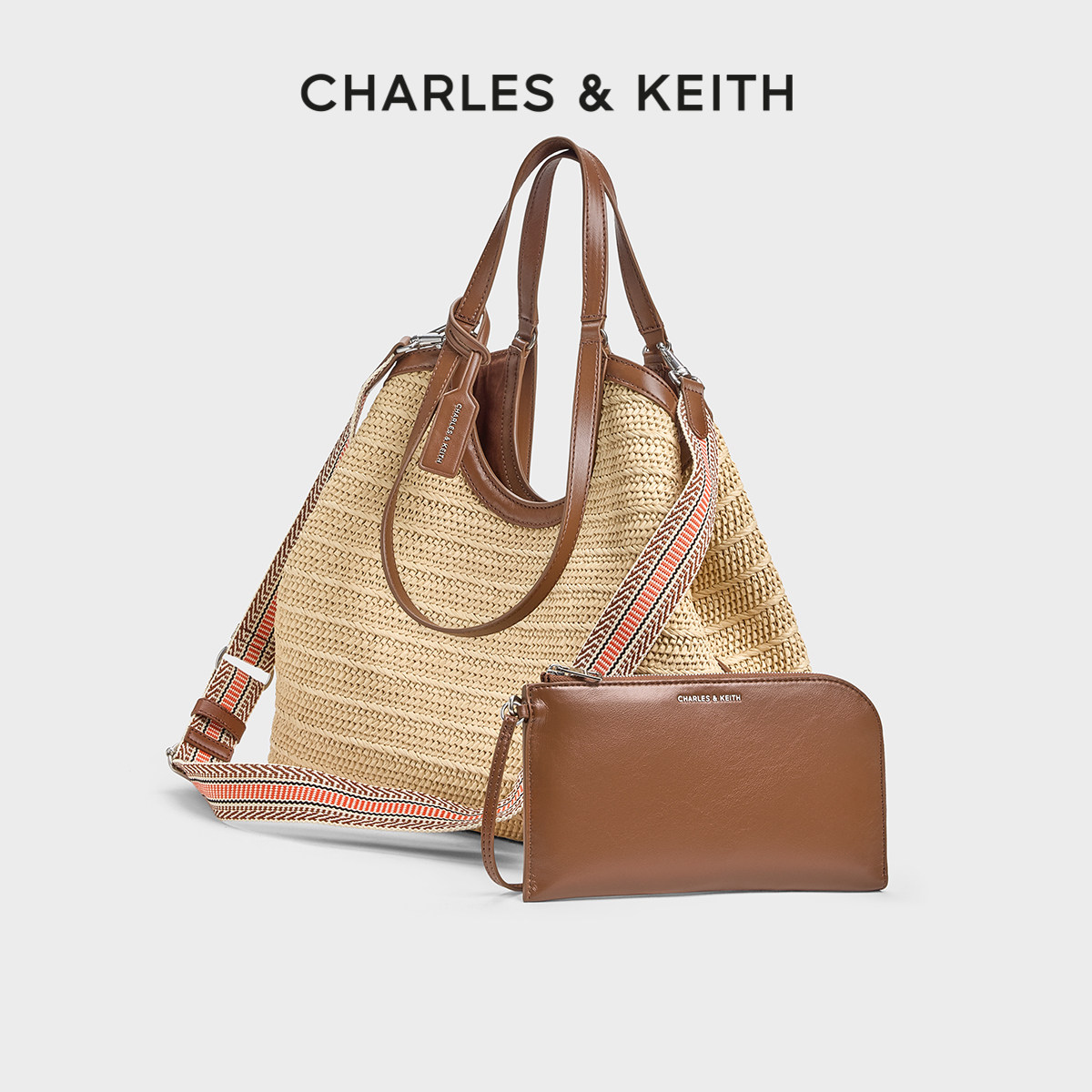 CHARLES&KEITH26夏新款CK2-30701583-3编织大容量手提斜挎托特包