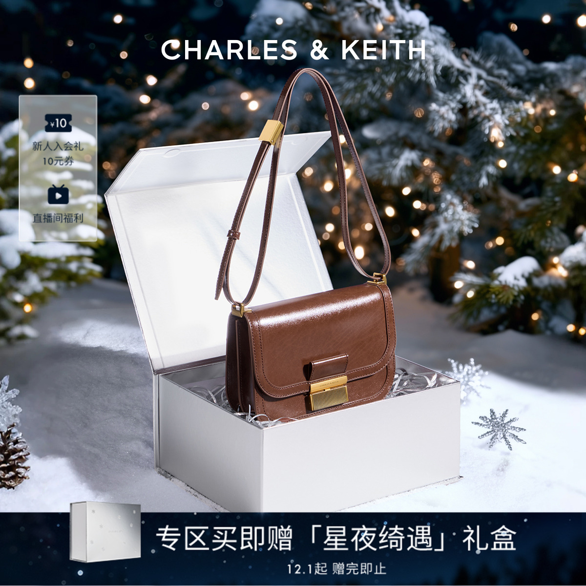 CHARLES&KEITH金属扣斜挎小方包