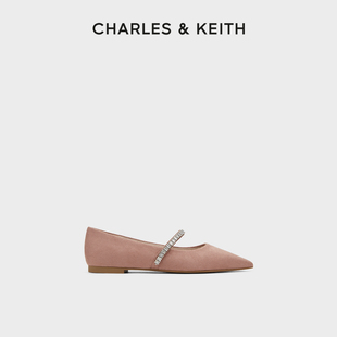 女 CHARLES&KEITH夏季 女鞋 CK1 70900498亮钻一字带尖头平跟单鞋