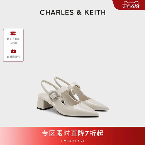 尖头亮钻粗跟凉鞋CHARLESKEITH