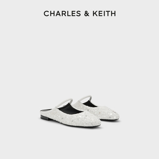 拖鞋 CHARLES&KEITH25秋季 70381132平底亮片一字带穆勒鞋 CK1 新款
