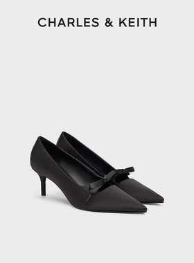 CHARLES&KEITH26春新款CK1-61720252蝴蝶结粗花呢缎面高跟鞋单鞋