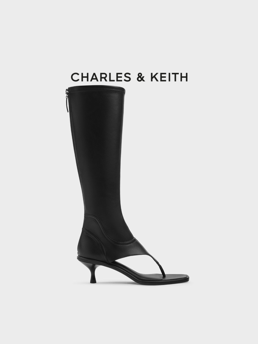 CHARLES&KEITH 가을 여성 부츠 CK1-90900127 플립업 오픈토 지퍼 여성용 하이힐 부츠