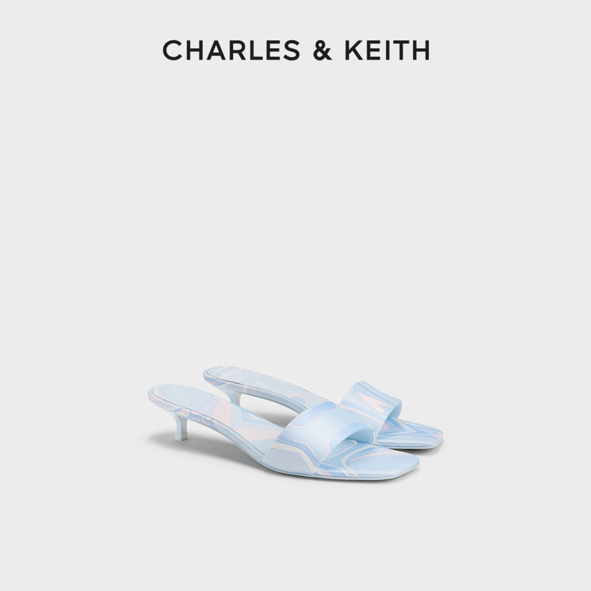 CHARLES&KEITH26夏新款CK1-60920439时尚猫跟缎面方头低跟凉拖鞋