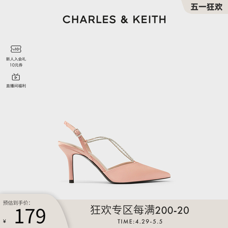 CHARLES＆KEITH女鞋CK1-60280280-B通勤半宝石链条高跟婚鞋单鞋女