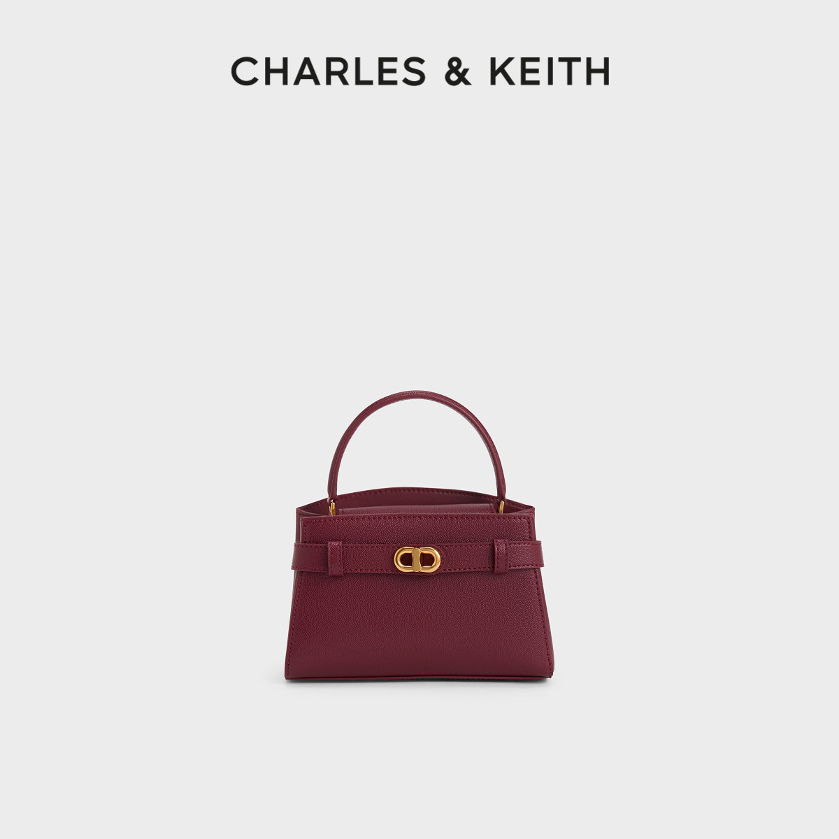 CHARLES&KEITH秋冬女包CK2-50271027-1小号金属扣带饰手提凯莉包