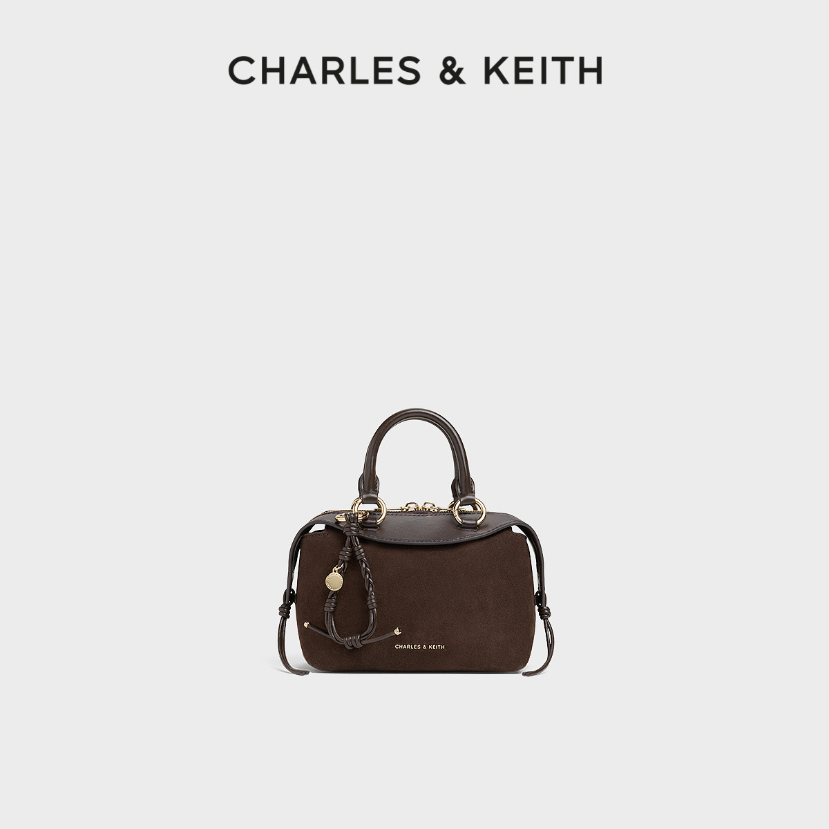 CHARLES&KEITH26夏新款CK2-30671880-1绳结包挂绒面托特波士顿包