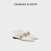 CHARLES&KEITH26春新款 单鞋 CK1 70381189一字带链条平底尖头凉鞋