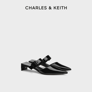 CHARLES&KEITH26春季新款CK1-60580327尖头漆皮高跟穆勒鞋凉拖鞋