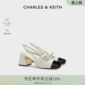 拼色方头粗跟玛丽珍鞋 CHARLES&KEITH春季 60361507法式 CK1 女 女鞋