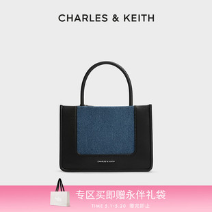 CHARLES&KEITH新款 CK2 母亲节礼物 30701396拼接牛仔托特包女