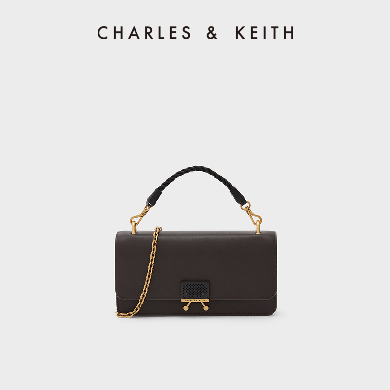 CHARLES&KEITH秋冬女包CK6-10840326女士编织手提链条斜挎包钱包