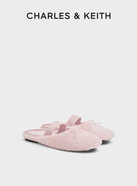 CHARLES&KEITH25秋新款CK1-70381145-1平底蝴蝶结毛绒穆勒鞋拖鞋