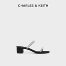 水钻粗跟一字带凉鞋 CHARLES&KEITH24春新款 60920360法式 CK1 拖鞋