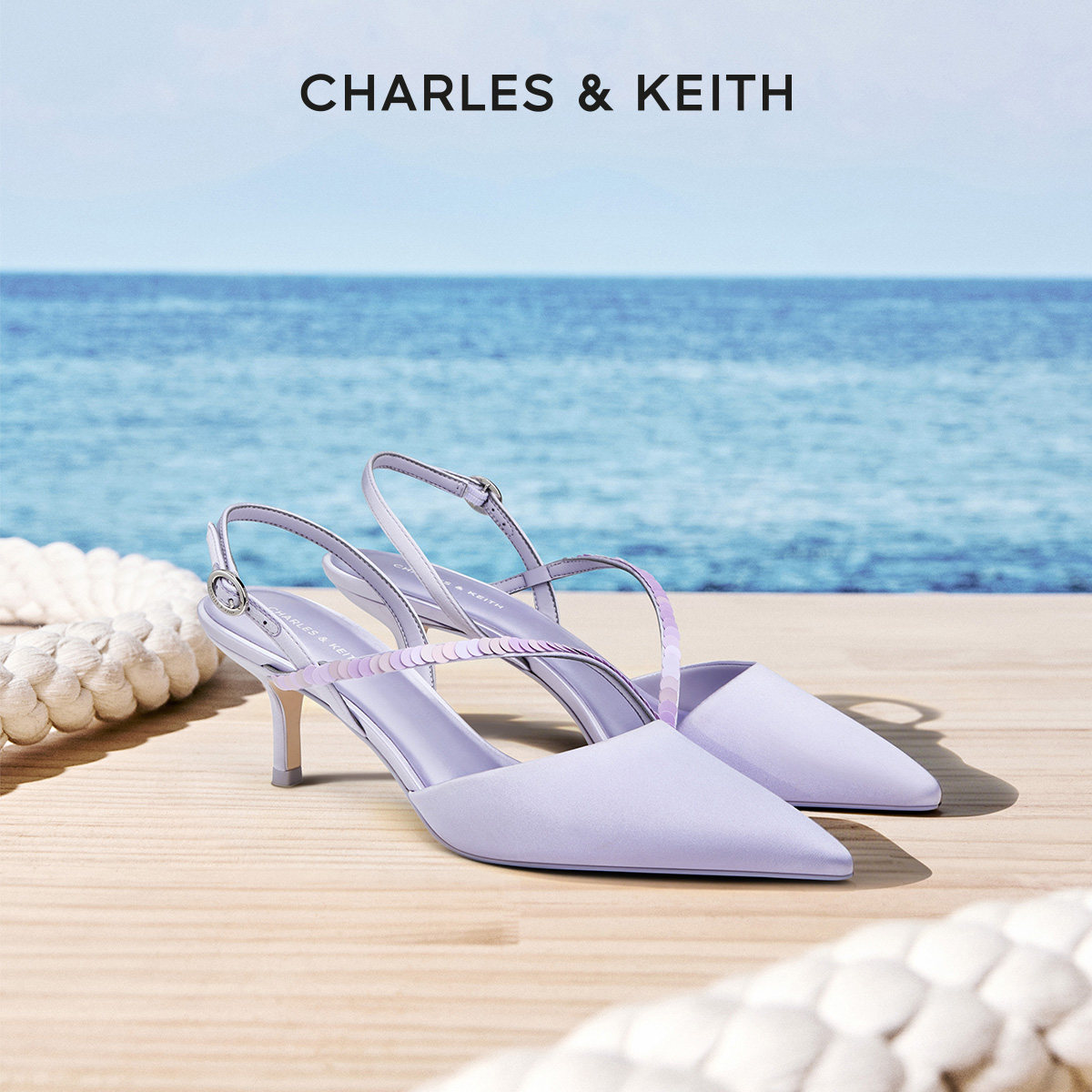 CHARLES&KEITH26夏新款CK1-61720268优雅缎面尖头高跟鞋包头凉鞋